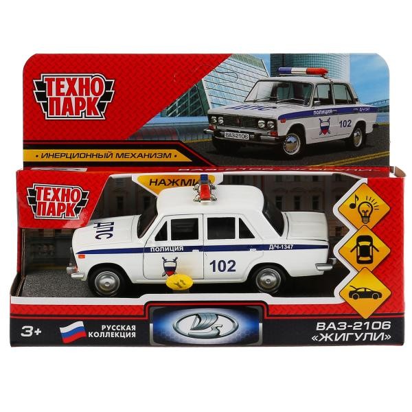 Модель 2106-12SLPOL-WH ВАЗ-2106 Жигули полиция белый Технопарк в коробке